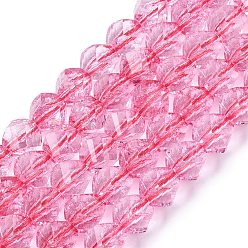 Ярко-Розовый Хрустящие прозрачные стеклянные бусины нити, твист, граненые, ярко-розовый, 7~7.5x7~8x7~8 мм, отверстие : 1.2~1.4 мм, около 51~53 шт / нитка, 14.57~15.35 дюйм (37~39 см)