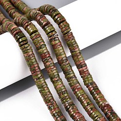 Унакит Природные Unakite бисер нитей, диск, Heishi бусы, 6x1~2 мм, отверстие : 0.9 мм, около 233~248 шт / нитка, 15.16~15.55'' (38.5~39.5 см)