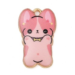 Темно-Розовый Стойки обшивки сплава эмали подвески, золотые, собачий шарм, темно-розовыми, 25x16x2 мм, отверстие : 2 мм