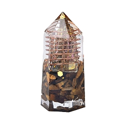 Тигровый глаз Генераторы энергии шестиугольной призмы из башенной смолы, reiki натуральные чипсы тигровый глаз внутри для украшения стола домашнего офиса, 50~55x20~25 мм