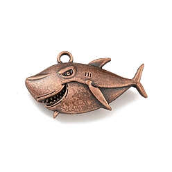 Красная Медь Сплавочные подвески тибетского стиля, акула, без кадмия и без свинца, Красная медь, 27x47x11 мм, отверстие : 3.5 мм