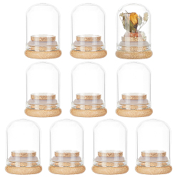 Transparent Glaskuppelabdeckung, dekorative Vitrine, Glasglocke Terrarium mit Bambussockel, für diy konserviertes blumengeschenk, Transparent, 32x45 mm