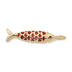 Red Brass Enamel Pendants, Fish Charms, Rack Plating, Long-Lasting Plated, Real 18K Gold Plated, Lead Free & Cadmium Free, Red, 38.5x7.5x5.5mm, Hole: 3x5mm