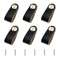 Черный Кожаная ручка, аксессуары для шкатулки, с алюминиевыми винтами, чёрные, 140x25x11 мм, отверстие : 6 мм