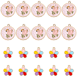 Mixed Color 20Pcs 2 Style Alloy Enamel Pendants, Mix-shaped, Mixed Color, 17~28x14.5~25x1.5~2mm, Hole: 1.6~1.8mm, 10pcs/style