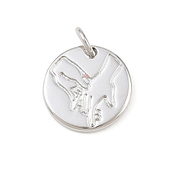 Платина Латунь прелести, плоский круг с рисунком в виде держащихся рук, долговечный, без свинца и без кадмия, стойки покрытие, с целью перехода в кольце, платина, 13x2 мм, отверстие : 3.3 мм