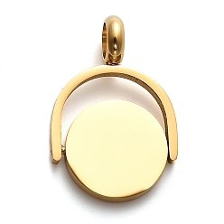 Золотой 304 подвесные поворотные подвески из нержавеющей стали, плоский круглый шарм, золотые, 21.5x14.5x2 мм, отверстие : 4 мм