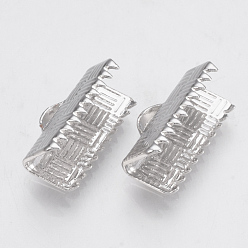 Platino Extremos de crimpado de cinta de latón, Rectángulo, Platino, 7x13 mm, agujero: 1x3 mm