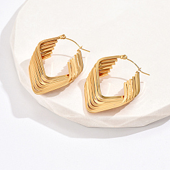 Rhombus Многослойные серьги-кольца из нержавеющей стали с покрытием 18k из настоящего золота 304, ромб, 40x30 мм