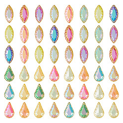 (52) Непрозрачная лаванда 2 сумки 2 стили пришиты стразами, конский глаз и слеза, со сплавочной фурнитурой, разноцветные, 13.5~15.5x7~8.5x4~4.5 мм, отверстие : 1~1.2 мм, 50 шт / пакет, 1 сумка / стиль