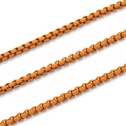 Оранжевый Ящичные цепи из окрашенной распылением нержавеющей стали, венецианские цепи, с катушкой, несварные, оранжевые, 3x2.5x2 мм