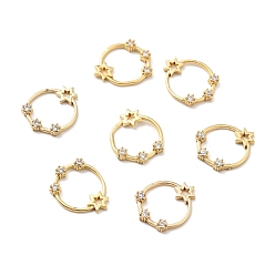 Real 18K Gold Plated Rack Plating Brass Micro Pave Clear Cubic Zirconia Linking Rings, Flat Round with Star, Cadmium Free & Nickel Free & Lead Free, Real 18K Gold Plated, 16x13x2mm, Inner Diameter: 11x7mm