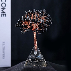 Обсидиан Украшения из натуральной крошки обсидиана, Основание пирамиды из смолы с крошкой драгоценного камня, медный провод, Подарок из энергетического камня фэн-шуй для украшения рабочего стола для домашнего офиса, 95x40 мм