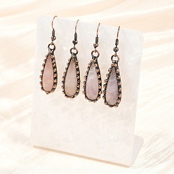 Розовый Кварц Серьги-капли из натурального розового кварца из латуни, без кадмия и без свинца, Красная медь, 49x11.5 мм
