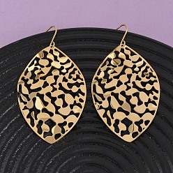 Настоящее золото 18K 304 из нержавеющей стали болтаться серьги, лист, ионное покрытие (ip), реальный 18 k позолоченный, 59.5x31.5 мм