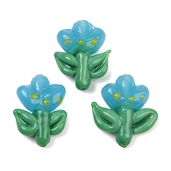 Небесно-голубой Бусины лэмпворк , цветок, голубой, 24x17x9.5 мм, отверстие : 1.2 мм