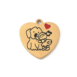Собака 304 нержавеющей стальной эмали подвески, ионное покрытие (ip), сердце, реальный 18 k позолоченный, собака, 15.5x15x1.4 мм, отверстие : 1.5 мм