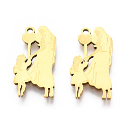 Real 18K Gold Plated 201 Stainless Steel Pendants, Family Charm, Real 18K Gold Plated, 21x11x1mm, Hole: 1.4mm