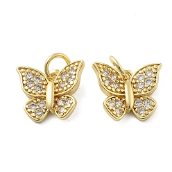 Настоящее золото 18K Латунные микро проложить кубического циркония подвески, бабочки прелести, без свинца и без кадмия, долговечный, стойки покрытие, с целью перехода в кольце, реальный 18 k позолоченный, 10.5x12.5x3 мм, отверстие : 3.5 мм