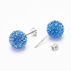 206_Sapphire Valentines Day Gift for Her, 925 Sterling Silver Austrian Crystal Rhinestone Stud Earrings, Ball Stud Earrings, Round, 206_Sapphire, 6mm