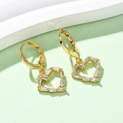 Настоящее золото 16K Серьги-кольца в форме сердца с микропаве из прозрачных кубических цирконий из латуни, реальный 16 k позолоченный, 25x12 мм