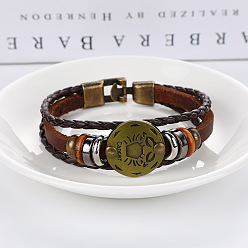 Стрелец Браслеты из искусственной кожи с тройным слоем из нескольких нитей, плоские круглые браслеты из сплава в виде созвездия для мужчин и женщин, Стрелец, 7-1/8 дюйм (18 см)