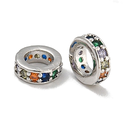 Разноцветный Покрытие стойки латунь микропаве прозрачные кубические циркониевые бусины, без свинца и без кадмия, долговечный, круглые, красочный, 7.5x2.5 мм, отверстие : 4.5 мм