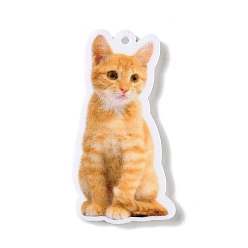 Cat Shape Непрозрачные печатные акриловые подвески, животные прелести, подвески в форме кошки, 38.5x19.5x2 мм, отверстие : 1.6 мм