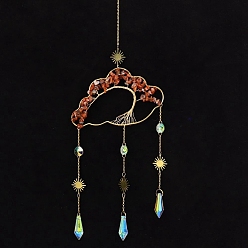 Красный Агат Облако из натуральной медной проволоки из сердолика с подвесными украшениями в виде дерева жизни, каплевидные стеклянные ловцы солнца с кисточками для домашнего украшения на открытом воздухе, 500x140 мм