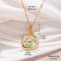 Бледно-Зеленый Цепочка из латуни с эмалированным сплавом и подвеской из натурального жемчуга, золотые, бледно-зеленый, 16.54 дюйм (42 см), Кулон : 31x19 мм