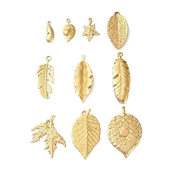 Настоящее золото 18K 10 шт. 304 подвески из нержавеющей стали, лист, ионное покрытие (ip), реальный 18 k позолоченный, 20~46x7~28x2~2.5 мм, отверстие : 1.8~3 мм