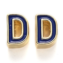 Letter D Рейка покрытие сплава эмалевые бусины, без кадмия, без никеля и без свинца, золотой свет, синие, letter.d, d: 10x7x5 мм, отверстие : 1.6 мм