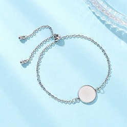 Нержавеющая Сталь Цвет 304 изготовление браслета-слайдера из нержавеющей стали, с круглыми подносами, с пластиковыми подвесками ccb и латунными бусинами, цвет нержавеющей стали, лоток : 14.5 мм, 10-7/8 дюйм (27.6 см)