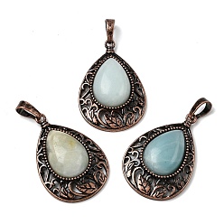 Flower Amazonite Натуральные подвески в форме цветка из амазонита в форме капли, с винтажной латунной рамкой красного медного оттенка, 34.5x23.5x7.5 мм, отверстие : 8x5 мм