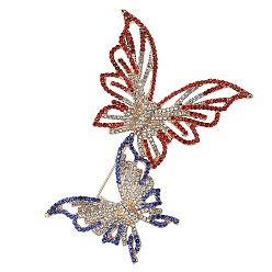 Сиамский Двойная бабочка из золотистого сплава со стразами для одежды рюкзака, Сиам, 65x47 мм