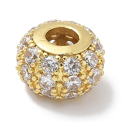 Настоящее золото 18K Стойки обшивки латунь микро проложить кубического циркония бусы, долговечный, без свинца и без кадмия, рондель, реальный 18 k позолоченный, 10x6.8 мм, отверстие : 3.8 мм