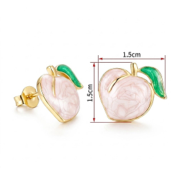 Floral White 304 Stainless Steel Enamel Stud Earrings, Peach, Golden, Floral White, 15x15mm