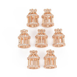 Light Gold 10Pcs Rack Plating Brass Micro Pave Clear Cubic Zirconia Pendants, Long-Lasting Plated, Cadmium Free & Lead Free, Birdcage, Light Gold, 15x10.5mm, Hole: 1.5mm