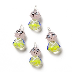 Yellow Handmade Lampwork Pendants, Old Man Charms, Yellow, 31~32.5x17~18x14~15mm, Hole: 3~3.5mm