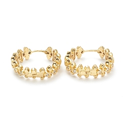 Real 18K Gold Plated Brass Micro Pave Clear Cubic Zirconia Huggie Hoop Earrings, Ring with Arrows, Real 18K Gold Plated, 23.5x25.5x7.5mm, Pin: 1mm