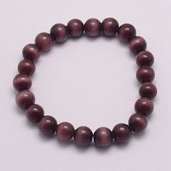 Фиолетовый Кошка глаз бисер стрейч браслеты, круглые, фиолетовые, 1-7/8 дюйм (47 мм)