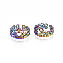 Rainbow Color Ion Plating(IP) Rainbow Color 304 Stainless Steel Heart Crown Open Cuff Ring for Women, US Size 6 3/4(17.1mm)