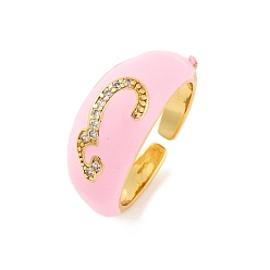 Бледно-Розовый Номер 3 открытые манжеты из латуни с микропаве из прозрачного циркония, эмалированное кольцо для женщин, без свинца и без кадмия, розовый жемчуг, 9 мм, регулируемый