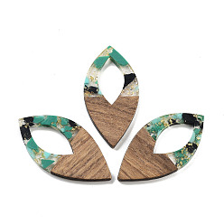 Бледно-бирюзовый Подвески из орехового дерева, смола и золотая фольга, овальные, бледные бирюзовая, 47.5x24x3.5 мм, отверстие : 2 мм