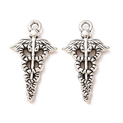 Antique Silver Tibetan Style Alloy Pendants, Wing with Snake Charms, Antique Silver, 25x14x2.5mm, Hole: 1.6mm, about 833pcs/1000g