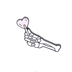 Pearl Pink Skull Hand with Heart Enamel Pin, Electrophoresis Black Plated Alloy Badge for Backpack Clothes, Pearl Pink, 22.5x39.5mm