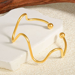 Настоящее золото 18K Европейский и американский стиль 304 браслеты-манжеты из нержавеющей стали, браслеты с крутящим моментом для женщин, реальный 18 k позолоченный, внутренний диаметр: 2-3/8 дюйм (6 см)