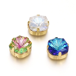 (52) Непрозрачная лаванда Шить на горный хрусталь, стекло горный хрусталь, с золотыми тонами латунных зубьев, аксессуары для одежды, квадратный, разноцветные, 15.5x15.5x9.5 мм