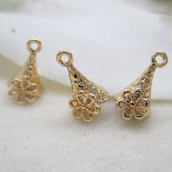 Golden Brass Cup Peg Bails, Flower, for Half Drilled Beads, Golden, 10x6mm