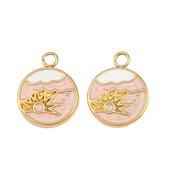 Pink 304 нержавеющая сталь с эмалевыми подвесками, ионное покрытие (ip), плоский круглый & солнце, розовые, 18.5x14.5x2.5 мм, отверстие : 2.5 мм
